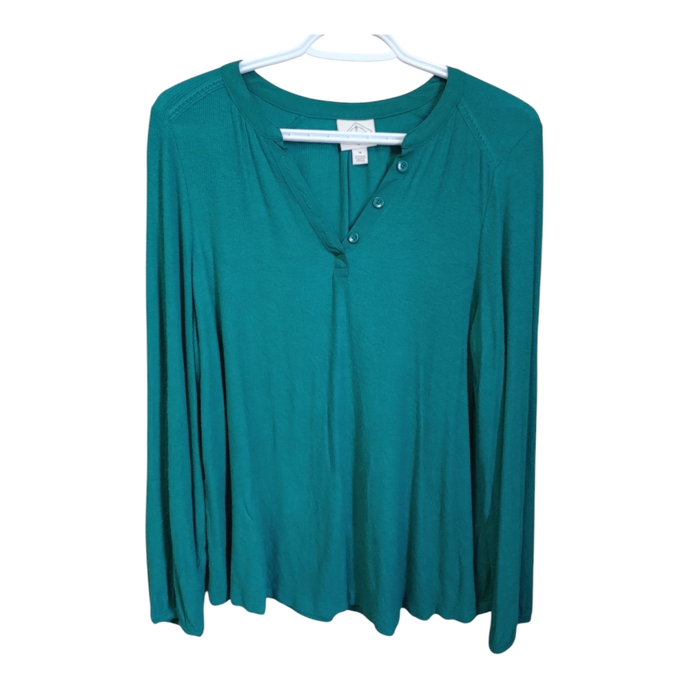 St. John's Bay Green Long Sleeve Top Relaxed Fit
